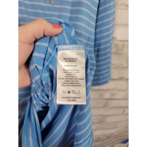 Foot Joy XL Men Short Sleeve Polo Blue White Horizontal Lines The Foundry GC - Picture 3 of 8